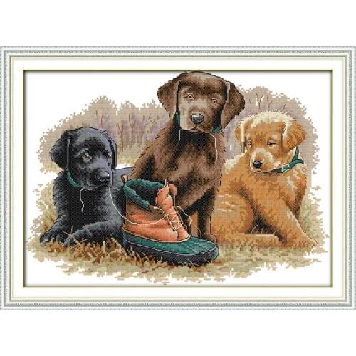 Joy Sunday dogs Shoes Cross Stitch Kits pattern Printed canvas Fabric Embroidery Needlework set Easy 14CT Cross-stitch Handmade