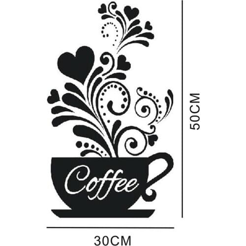 Creative Flower Vine Coffee Cup Wall Sticker For Cafe Restaurant Decoration Decals Wallpaper Hand Carved Kitchen Stickers