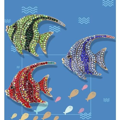 Creative womens colorful tropical fish pins animal high-quality rhinestone fish corsage personality coat accessories