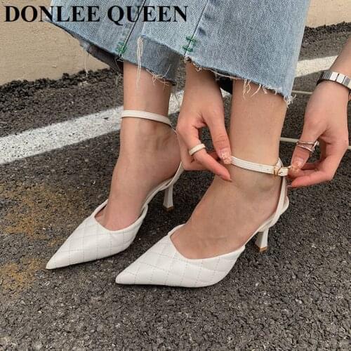 Fashion Pointed Toe High Heels Slingback Sandals Women Brand Stitch Embroider Pumps Elegant Mule For Party Dress Shoes Chaussure