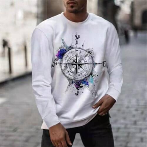 T-Shirt Men New Spring Autumn Long Sleeve Rudder Compass 3D Printed Oversized T-Shirt Comfortable Breathable Casual Tees Shirt
