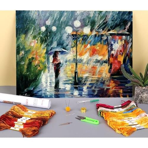 Night Trolley Printed Fabric 11CT Cross-Stitch Full Kit DIY Embroidery DMC Threads Sewing Handicraft Knitting Counted