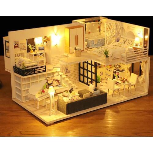 New Doll House Furniture Wooden Toys Diy Dollhouse Miniature Dollhouse Assemble 3D Miniaturas Puzzle Toys For Children Girl Gift