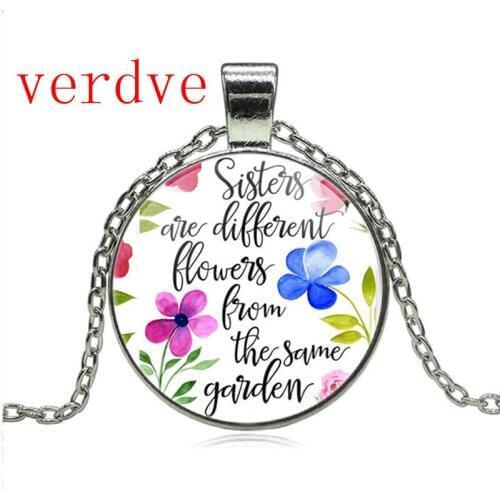 New Sisters are Flowers from the same Garden Lettering Floral Charm Pendant Necklace Sister Necklace Fashion Jewelry Gift