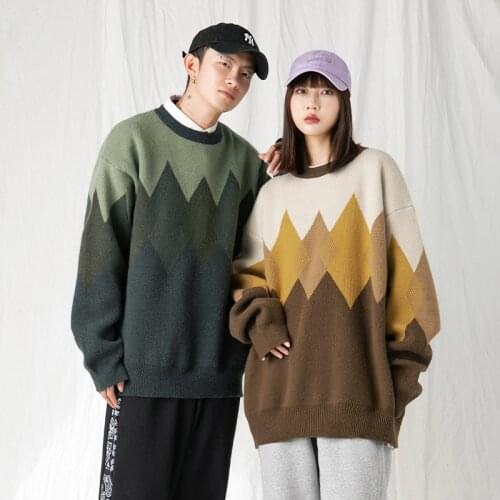 Couple Sweater Japanese Knitting Pullovers Man Round Neck Loose Casual Lazy Autumn Winter Hip Hop Mens Fashion Tops Oversized