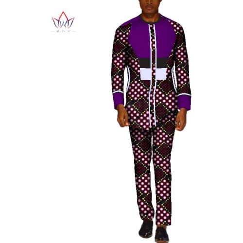Casual Men African Clothes Top Shirts and Pants Sets Bazin Riche African Design Clothing Dashiki Men 2 Pieces Pants Sets WYN515