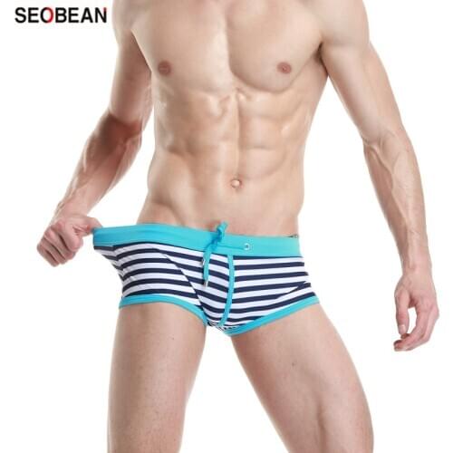 SEOBEAN Mens Summer Casual Beach Sports Swimming Suits Fashion Striped Swimwear Mens Swimming Trunks