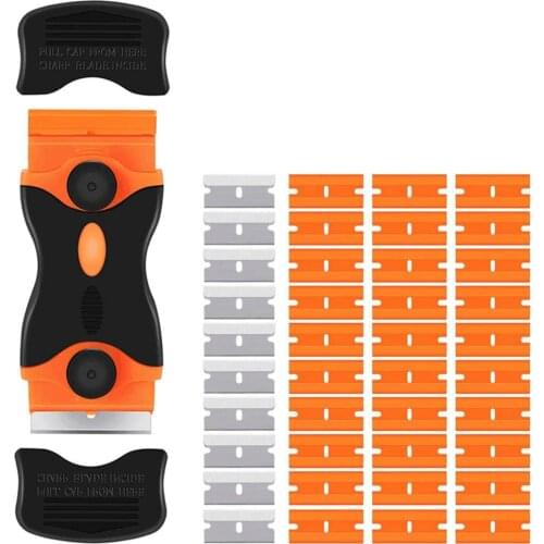 21/41 Double-Sided Scraper Razor with Plastic Handle Glass Ceramic Plate Scraper Cleaner for Removing Glue Paint Labels Stickers