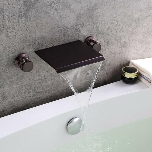 Modern Wall Mounted Bathroom Washbasin sink Faucet Waterfall Mixer Tap Ring handles