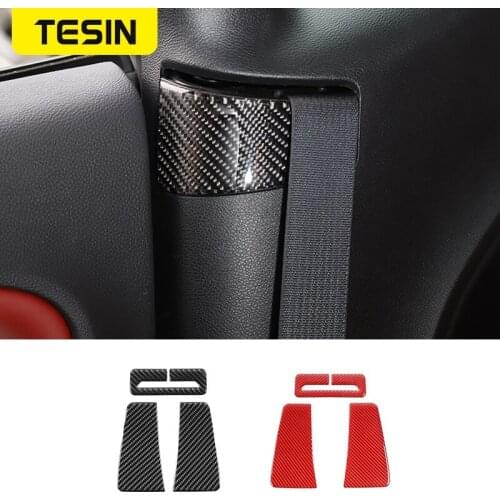 TESIN Carbon Fiber Car Seat Belt Panel Frame Interior Trim Sticker Decoration for Dodge Challenger 2015-2020 Accessories