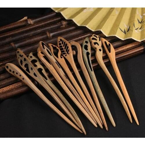 Chinese Retro Style Wood Carved Hairpin Handmade Hollow Out Hair Stick Hairpin Hair Styling Tools Accessories wooden Hairpins