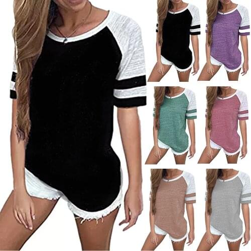 2019 Tshirt Women Harajuku Streetwear Casual Patchwork Round Neck Short Sleeve Summer Hot Womens T-shirt Tops Vestidos LDM180526