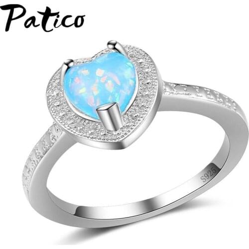 Fashion Exaggerated Big Sky Blue Heart Opal Stone Rings For Women 925 Sterling Silver Women Party Decorate Jewelry