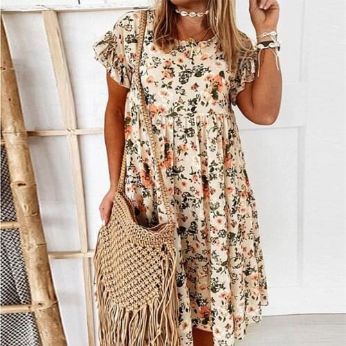 New Ladies Vintage Maxi Floral Print Summer Dress Women Loose Casual High Waist Bohemian Women Beach y2k Dress Vestidos Female