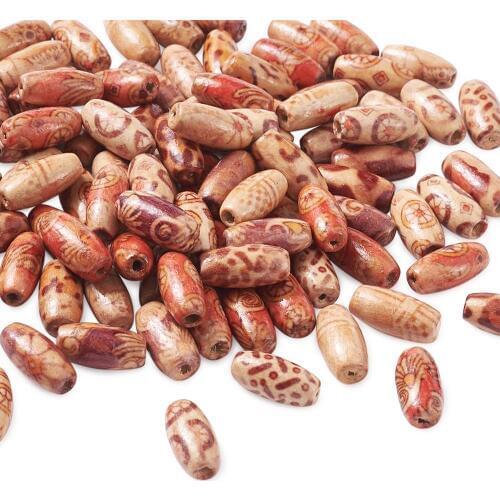 100pcs Oval Printed Wood Beads Mix Color for jewelry making DIY Bracelet Necklace 15x7mm, Hole: 3mm
