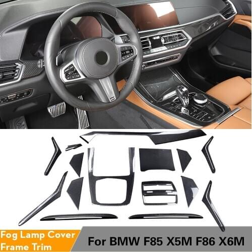 15 Pieces / Set Interior Dashboard Stickers Trims Decorations for BMW X5 G05 2019 2020 Left Hand Driving Carbon Fiber