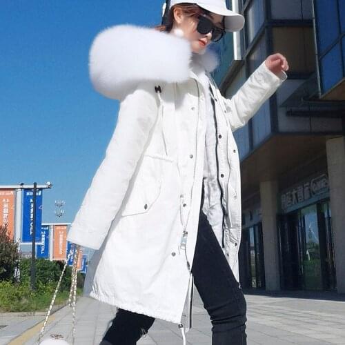 2021 Women Coats Jackets Long Parkas Female Winter Fashion Streetwear Real Fox Fur Collar Faux Fur Liner Outerwear for Woman