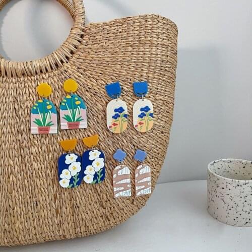 2021 Summer Trendy Cute Dangle Stud Earrings Jewelry Charms Fancy Dainty Colorful Flower Resin Earrings For Women Girls