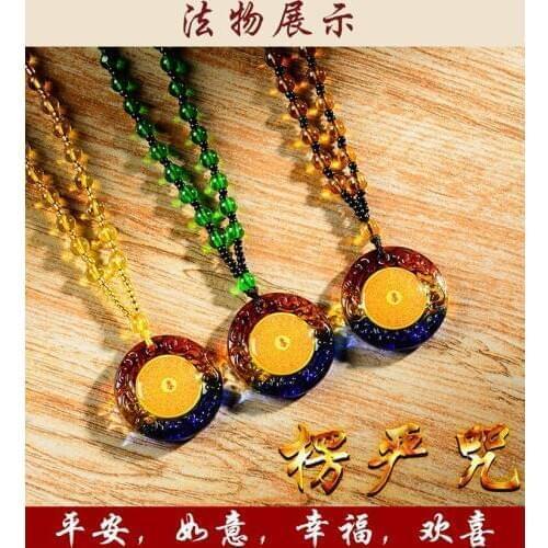 3PCS GOOD Buddhist supplies Greco-Buddhist pocket travel efficacious Mascot # Om Mani Padme Hum Mantra Crystal Pendant Amulet
