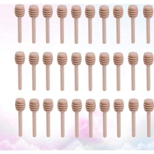 30pcs 8cm Long Mini Wooden Honey Stick Honey Dippers Honey Spoon Stick for Honey Jar