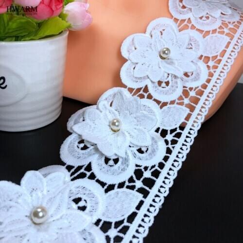 5yard 3D rhinestone beads african lace fabric ribbon wedding dress accessories DIY skirt decoration for home hollow out LACE
