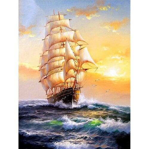 Diamond Painting Sailboat Diamond Embroidery Full Square/Round Rhinestones 5D Diamond Mosaic Landscape