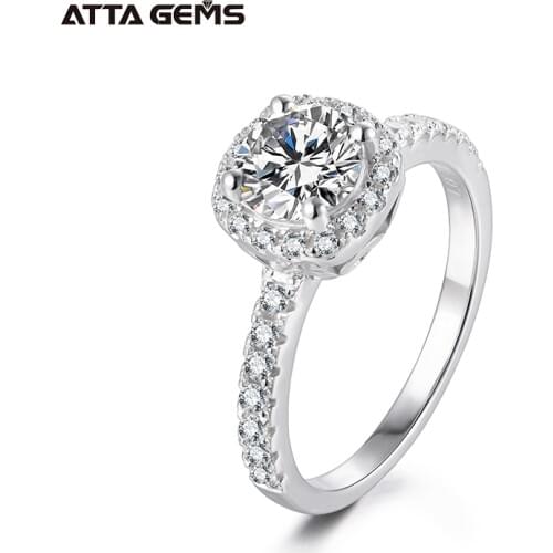 Attagems 100% 925 Sterling Silver 1.0Ct 6.5mm D Color Halo Moissanite Rings with Side Stones For Women Engagement Jewelry