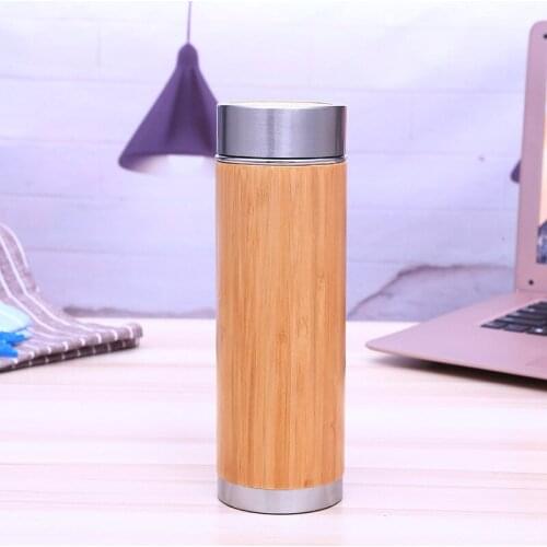 Bamboo Stainless Steel Water Bottle Vacuum Insulated Travel Vacuum Cup with Tea Infuser Strainer 450ML new