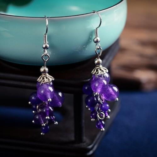BOEYCJR Ethnic vintage Jewelry Purple Crystal Grape Shape Drop Dangle Hook Earrings For Women Christmas Crystal Stone Ohrringe