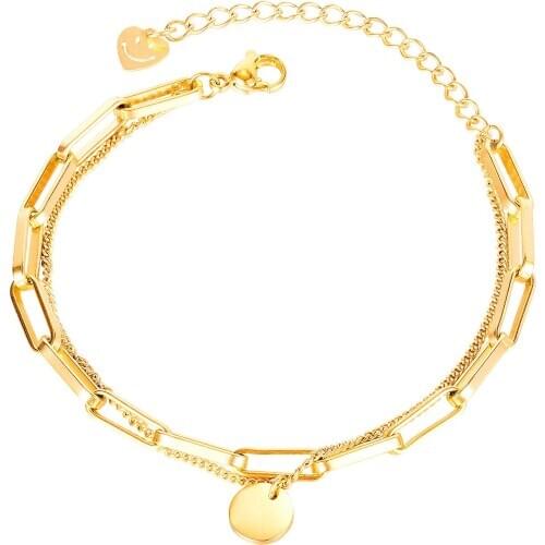 Charm Stainless Steel Round Smiley Pendants Bracelets For Girls Women Rose Gold Layered Chains Cuff Jewelry Bracelets Wholesale