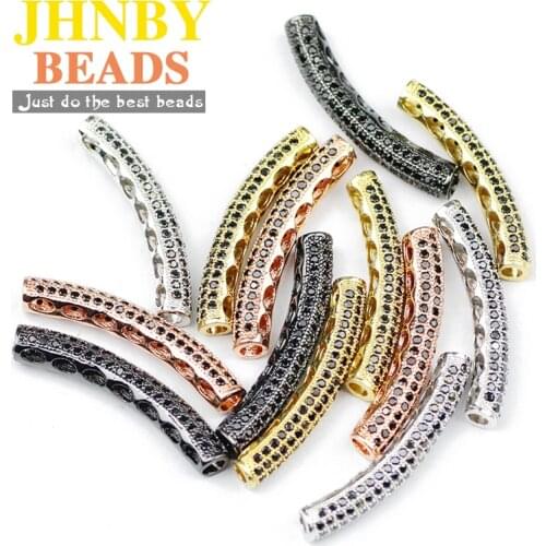 JHNBY Black Zircon Long bending tube Copper Spacer bead 30mm Cylinder Crystal Charms Loose beads for Jewelry bracelet making DIY