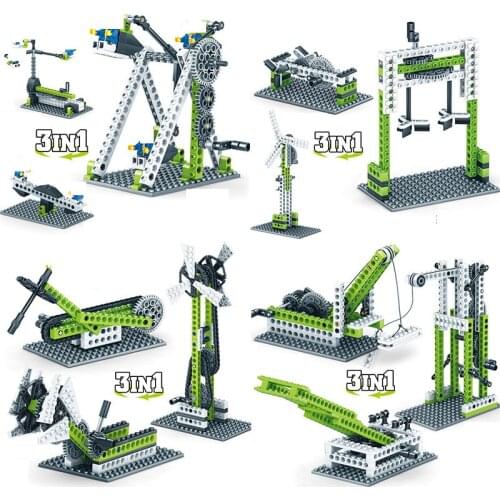 Kids 3IN1 Assembling Physics Building Blocks Engineering Mechanical Gear Brick Educational Science Stem Toys for Children