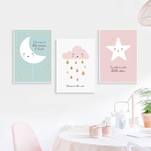 Star Moon cloud children canvas painting posters and prints baby childrens decoration home wall art Picture for living room
