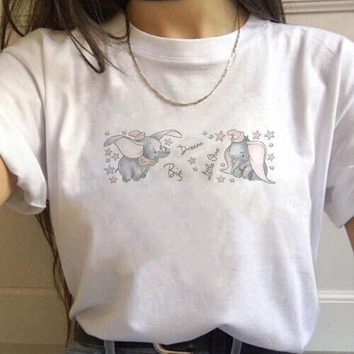 Harajuku T Shirt Women Elephant Dumbo Print Grunge Femme Harajuku Funny Kawaii Short Sleeve Clothes Tshirt Streetwear Dropship