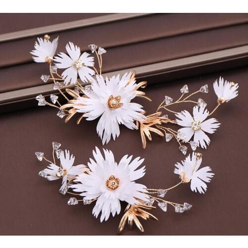 GETNOIVAS 2pcs White Flower Hair Pins Bride Hair Jewelry Fairy Floral Crystal Hairpins Headpiece Wedding Hair Accessories SL