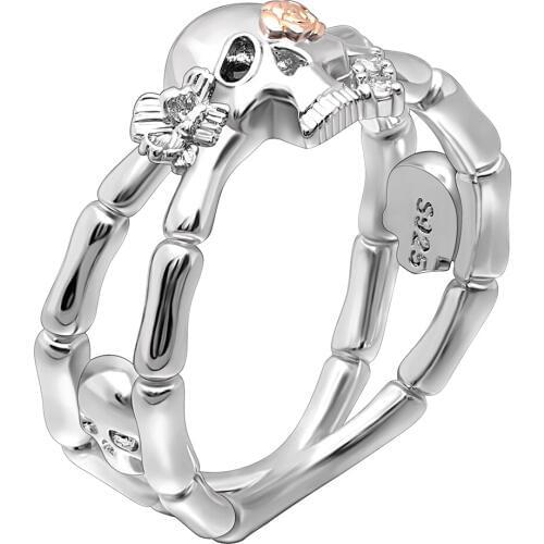 Hainon New Skull Rings for Women Fashion Punk Black Gold Cross Jewelry Engagement Rose Flower Valentines Day Gift