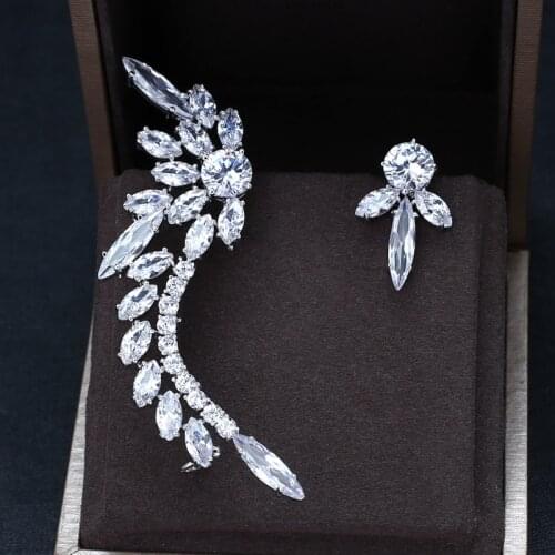 Jankellt clear white stone with white gold-color micro pave setting small flower ear cuff earrings free shipping