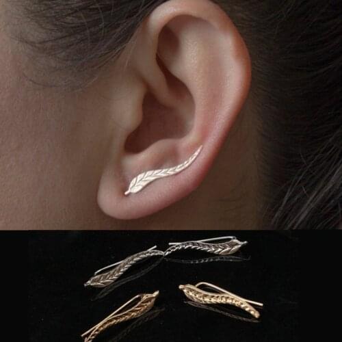 Fashion Personality Metal Leaf Simple Ear Sweep Wrap Gold Color Ear Climber Leafs Ear Clip Cuffs Earrings