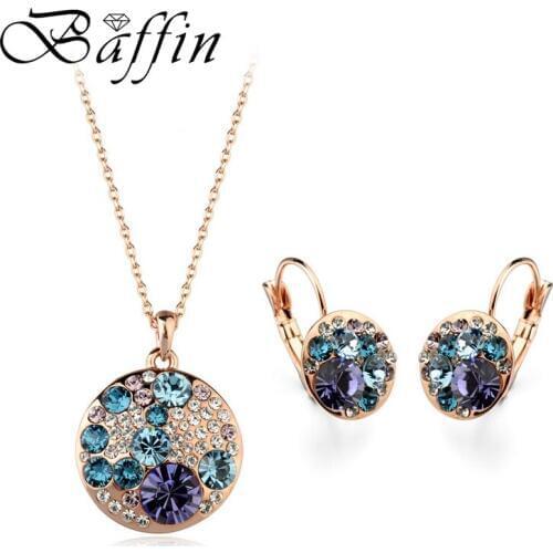 2018 BAFFIN Rose Gold Austria Crystals Jewelry Sets Round Pendant Necklaces Drop Earrings For Women Girls Cute Christmas Gift