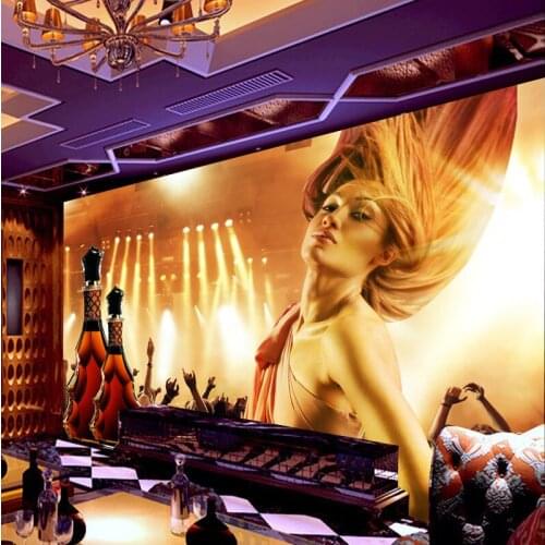 Beibehang KTV bar beautiful sexy girl wallpaper golden wallpaper background 3D waterproof box reflective wall covering wallpaper