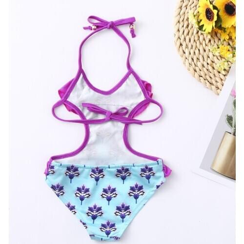 Swimwear for kids Ruffles Lace Halter Flower Print Frilled Backless One Piece Swimsuit Bikini Backless Romper L1205