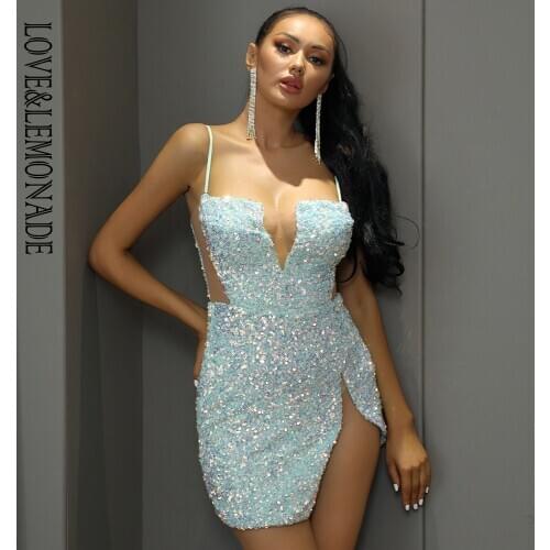 LOVE & LEMONADE Sexy Tube Top Light Green Cut Out Stretch Sequin Bodycon Party Mini Dress LM82289