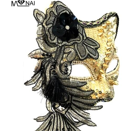 Lolita Japanese Fox Mask Embroidery Lace Cat Half Face Masks Halloween Cosplay Animal Masks Ball Party Carnival Mask Gothic