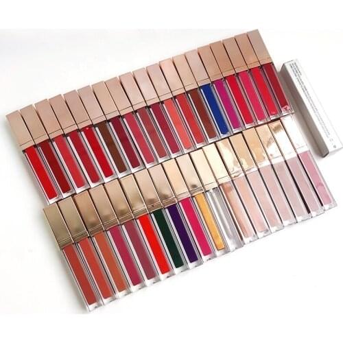 No Logo Private Label Matte Liquid Lipstick Waterproof Long Lasting Lip Stick Non Stick Wholesale 31 Color Gold Square Tube