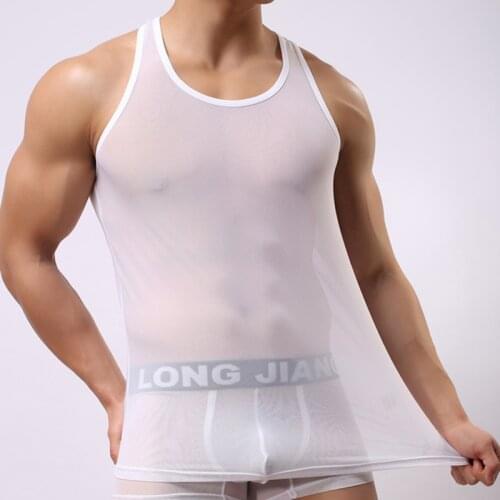 Mens Transparent Undershirt See Though Sleeveless Shirt Mesh Breathable Bodybuilding Vest Sexy Men Tank Tops
