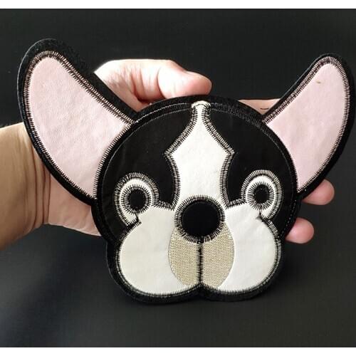 French Bulldog Patches For Clothing Appliqued Large PU Biker Badge Embroidery Fabric Patch Women Clothes Stickers Strange things