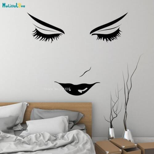 Closed Eyes Wall Vinyl Decal Lips Eyes Sexy Cool Hair Beauty Salon Amazing Decor Cool Momen Removable Poster YT1652