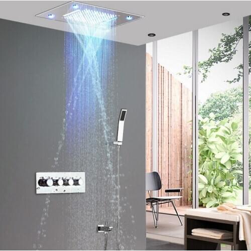 Wall Mounted Thermostatic LED Shower Faucets Set Bathroom Rain Waterfall Shower System Bathtub Shower Top Spray Mixer Faucet Tap