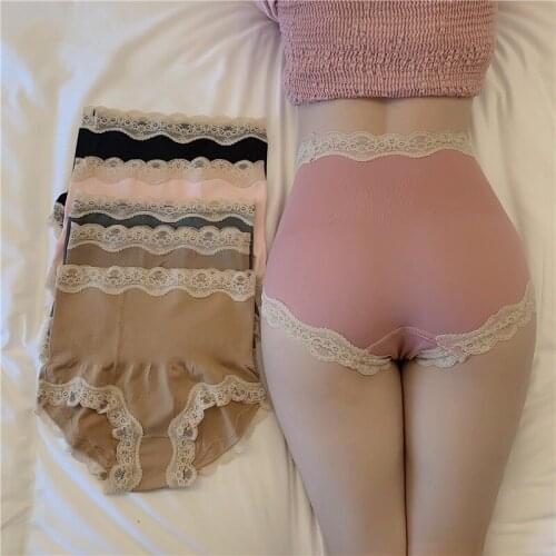 Japanese Style Solid Color Abdomen Panties Lace-trimmed Panties Graphene Panties Cotton Crotch Briefs High-waisted Panties