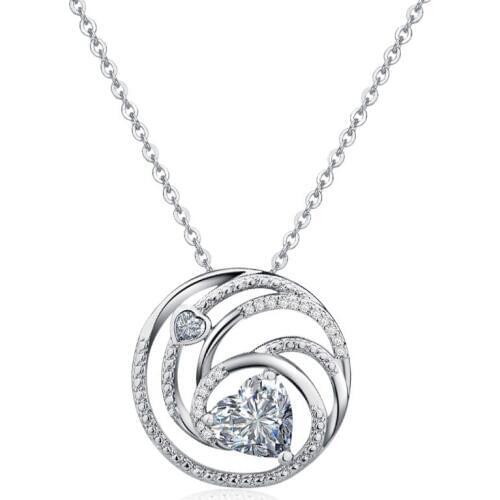 Hollow Out Design Necklaces Pendants 925 Sterling Silver Jewelry Fashion Heart Crystal Wedding Necklace for Women Brides
